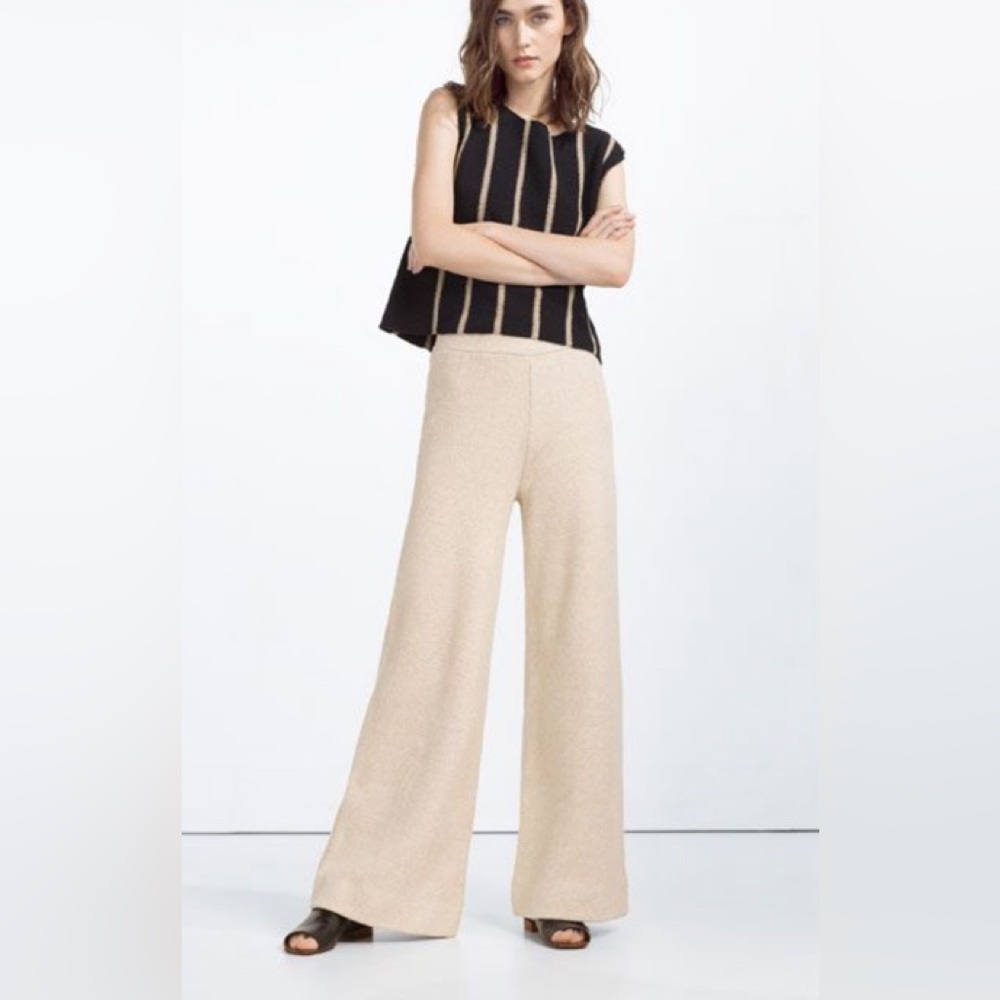 Zara Beige Wide Leg Rustic Trousers NWT Size XL